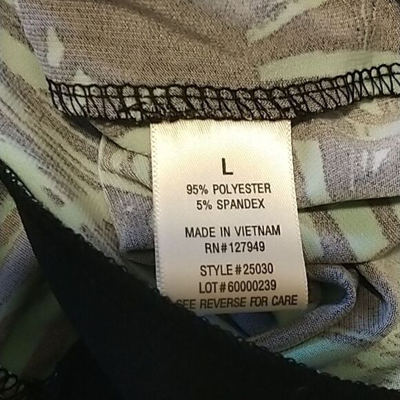 Emma & Michelle black, white, aqua tropical fauna dress size L - Picture 8 of 8